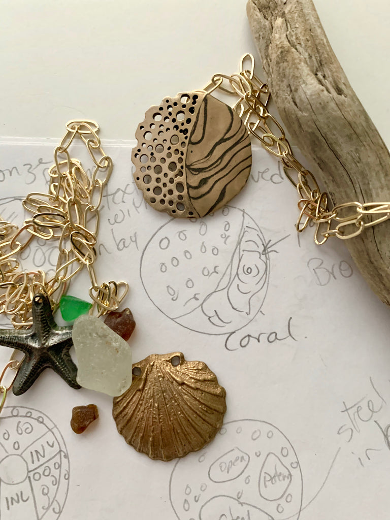 Coral frag inspired bronze and steel one of a kind jewelry