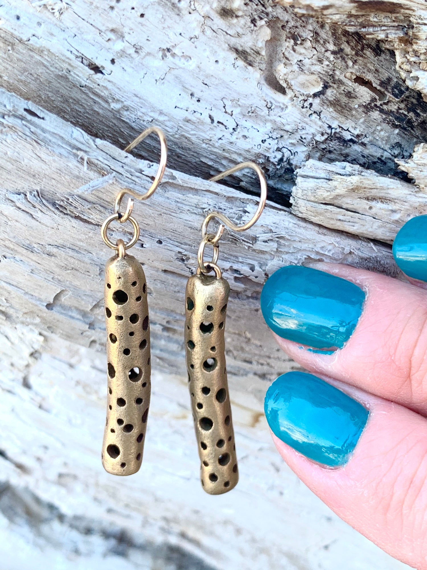 Bronze handcarved earrings