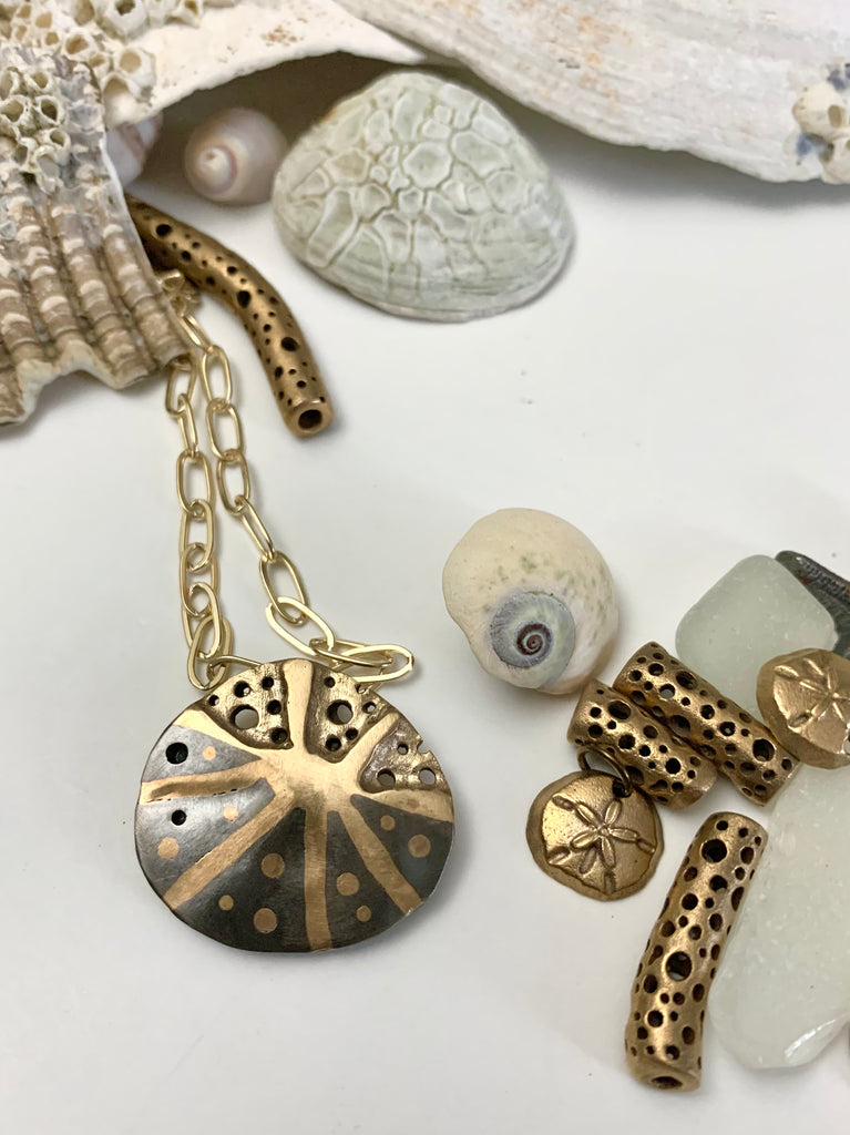 Seashells, seaglass and coral inspired necklace