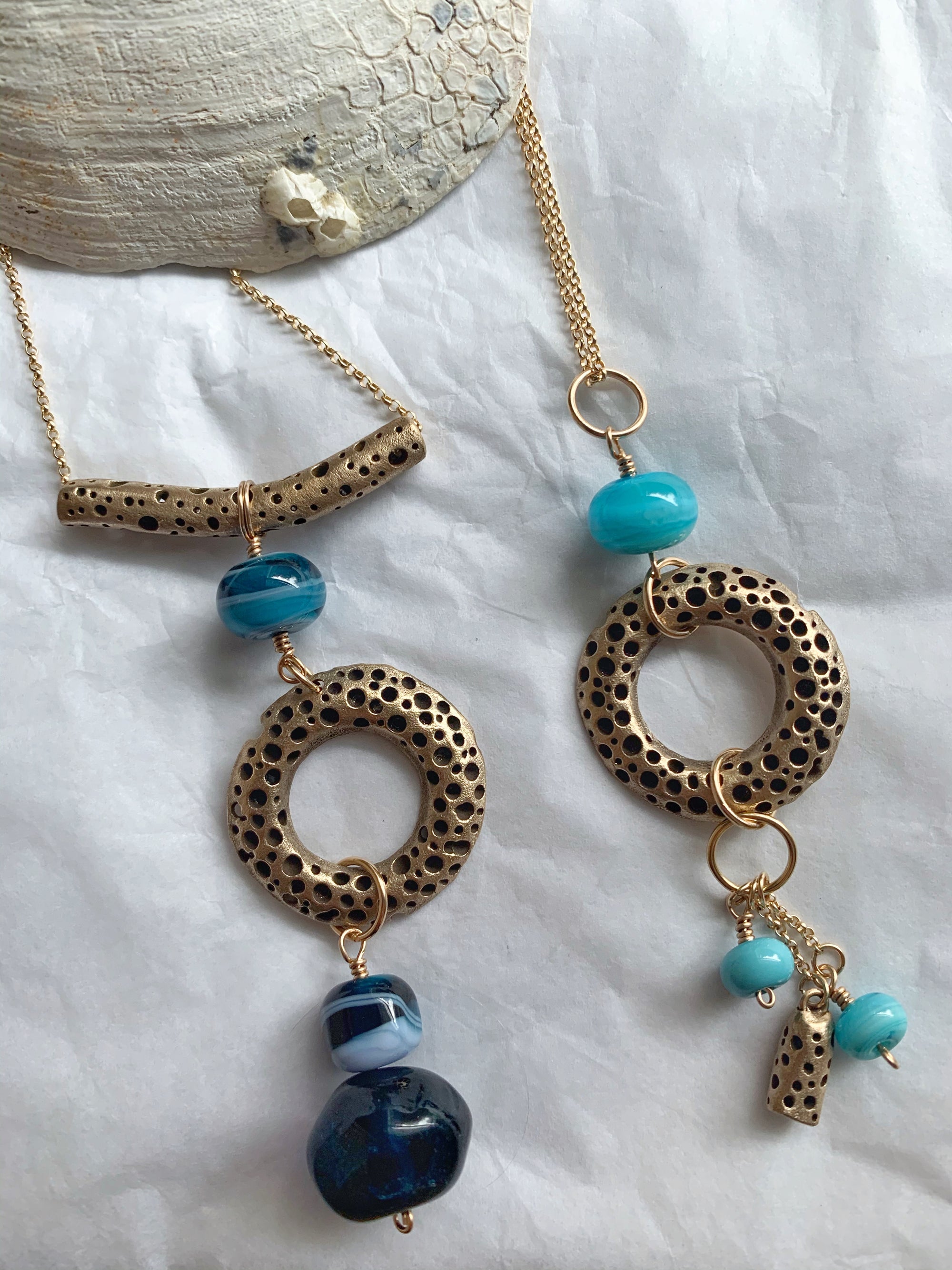 Bronze and glass artisan made statement necklaces