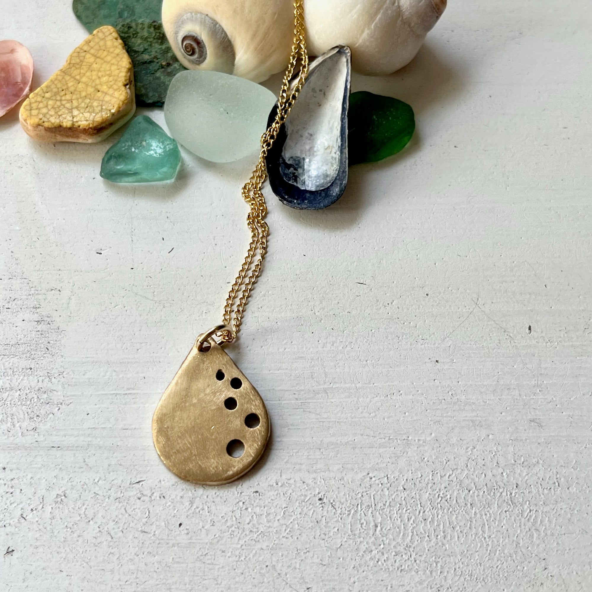 Ocean Droplet Bronze Necklace