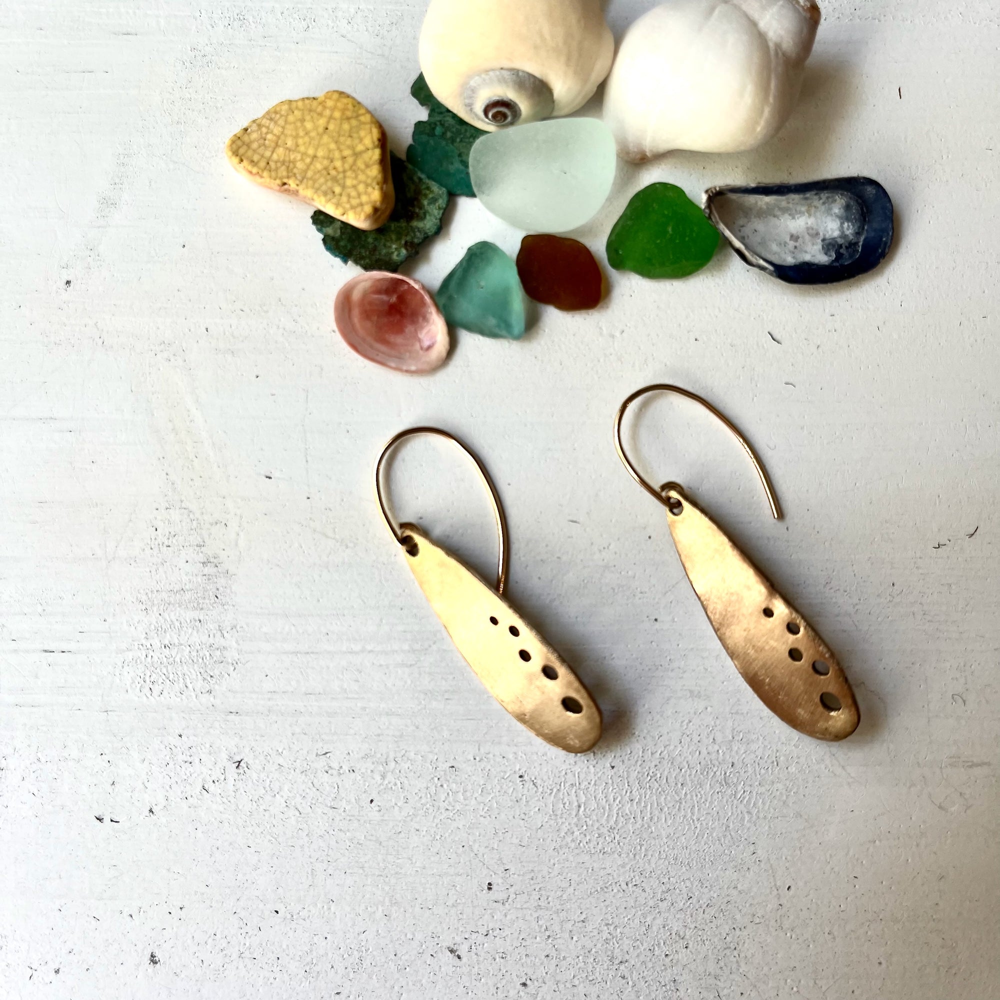 Ocean Droplet Long Earrings Bronze