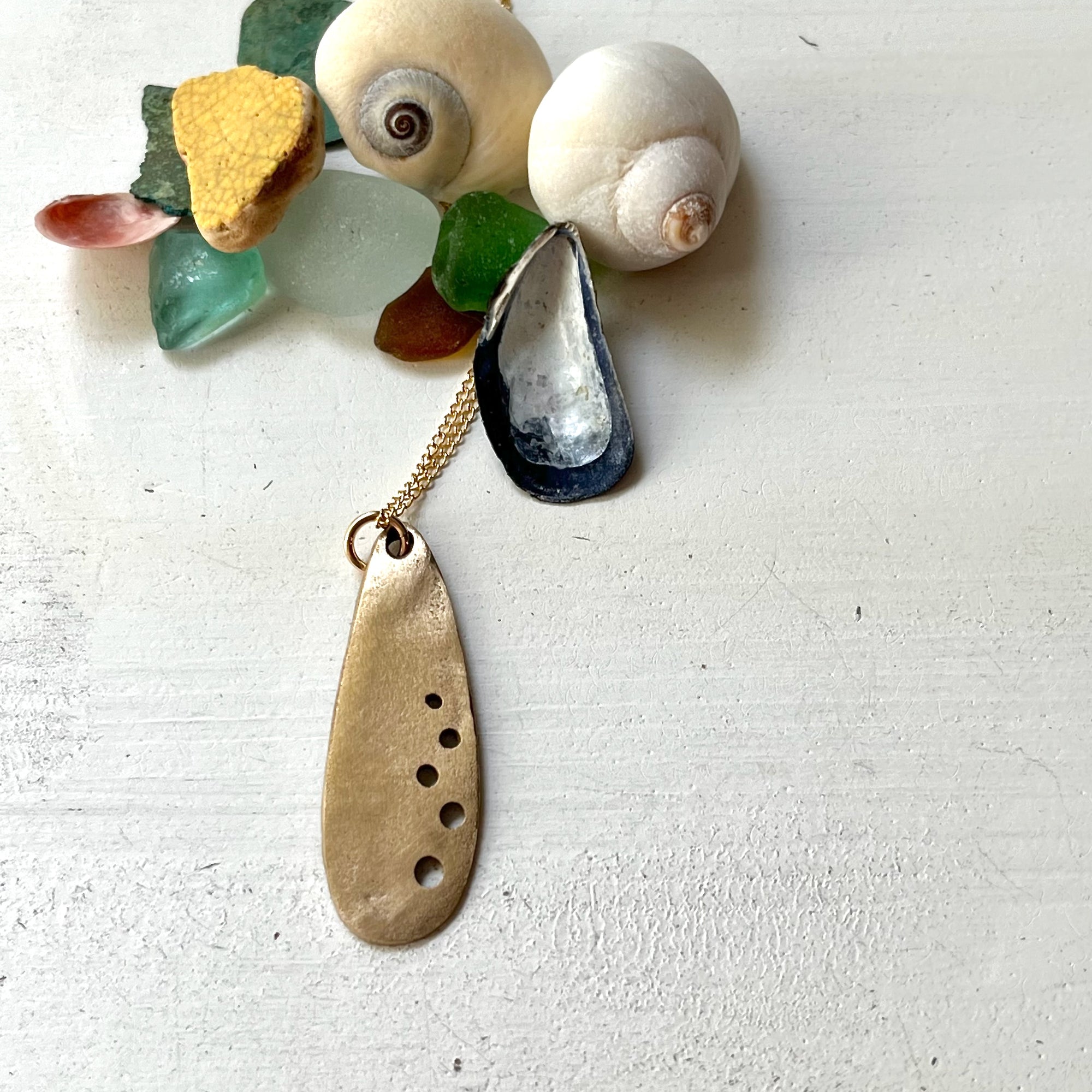 Ocean Droplet Long Bronze Necklace