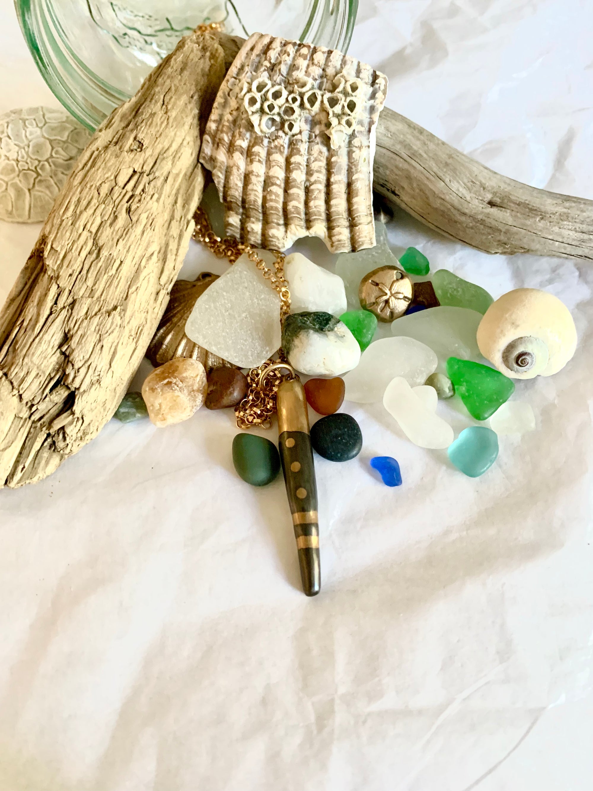 Driftwood, sea glass and necklace