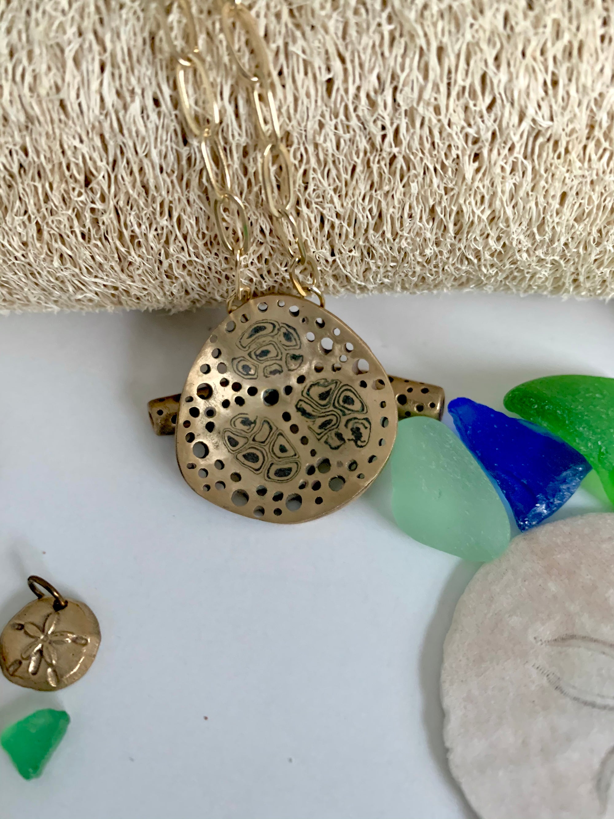 One of a kind art jewelry necklace inspired by loofah sponge