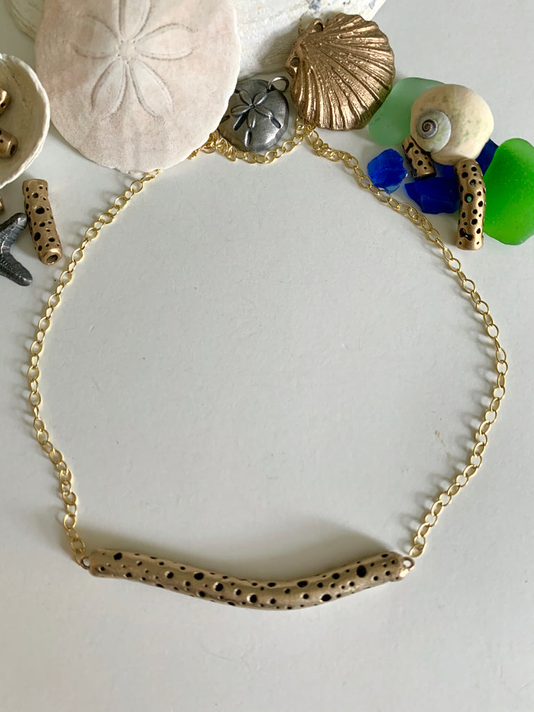 Sea glass and grande bronze art bead necklace