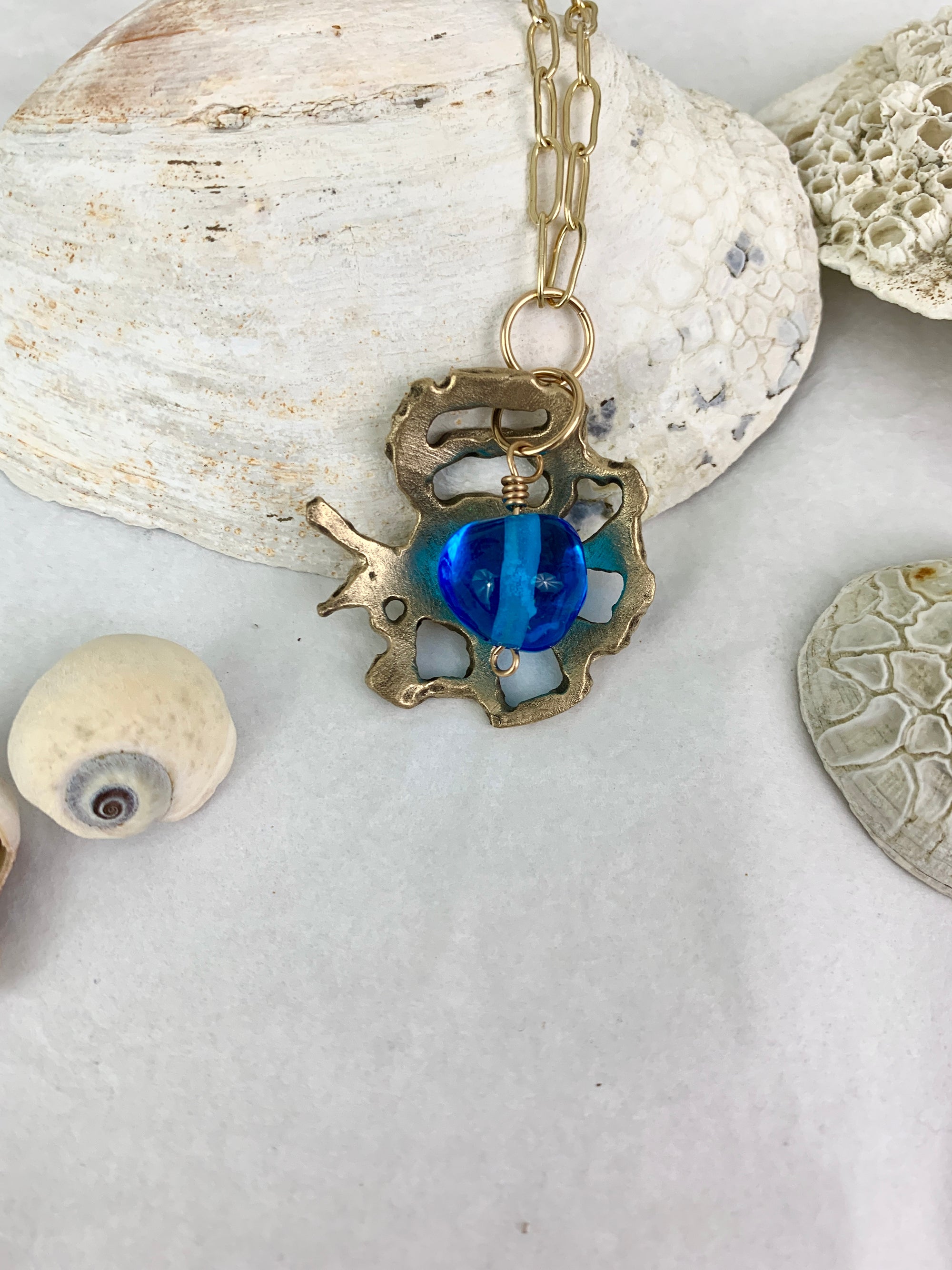 Artisan made ocean inspired necklace with shells