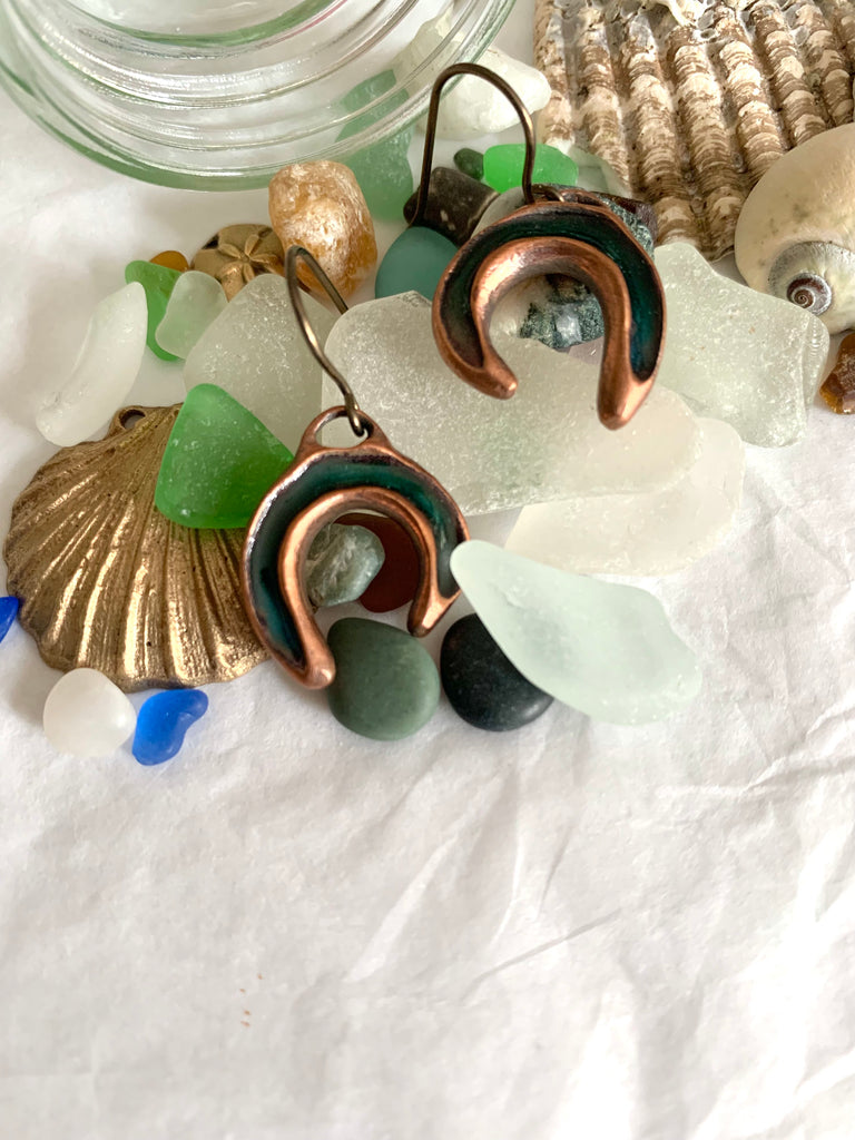 Earrings with seaglass and shells for summer