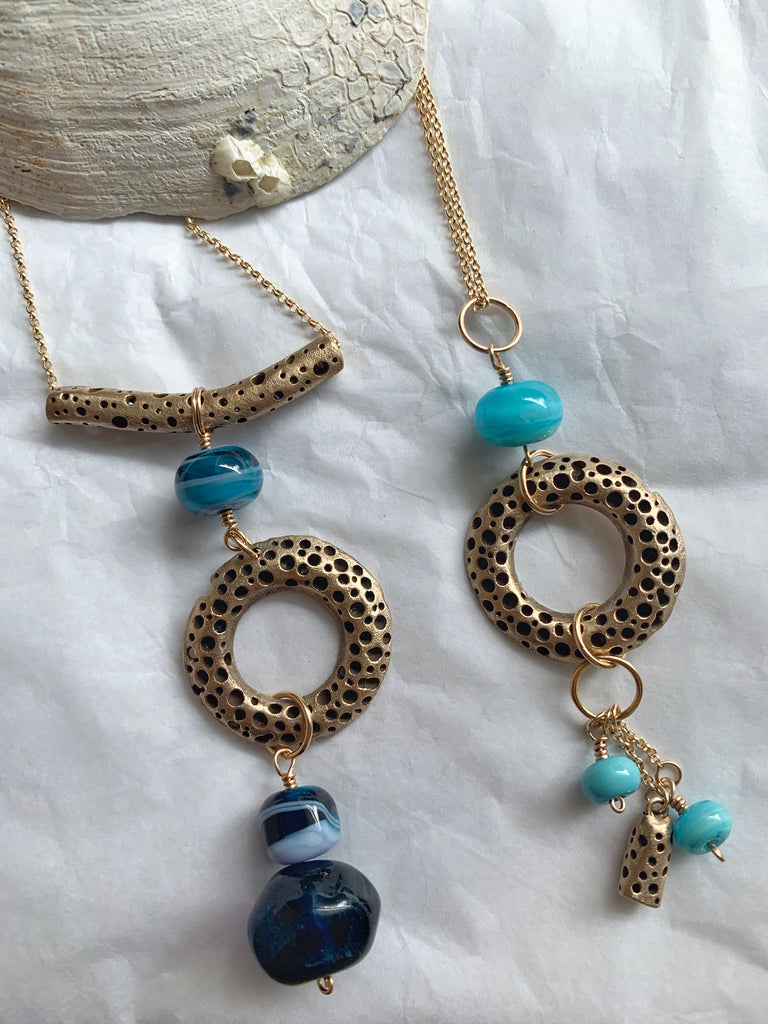 Bronze and glass artisan made statement necklaces