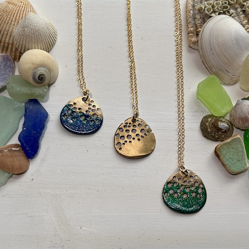 Bronze handmade necklaces with ocean inspired colours