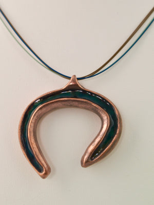 Ocean curl copper enamel pendant large